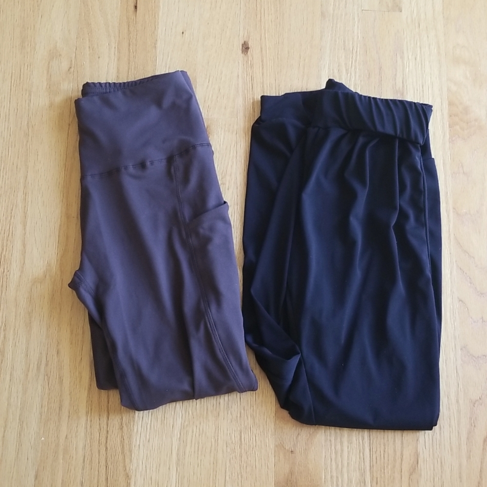 Lg Kids/Sm Adult Exercise Dance leggings Good Condition Brown Black Elastic